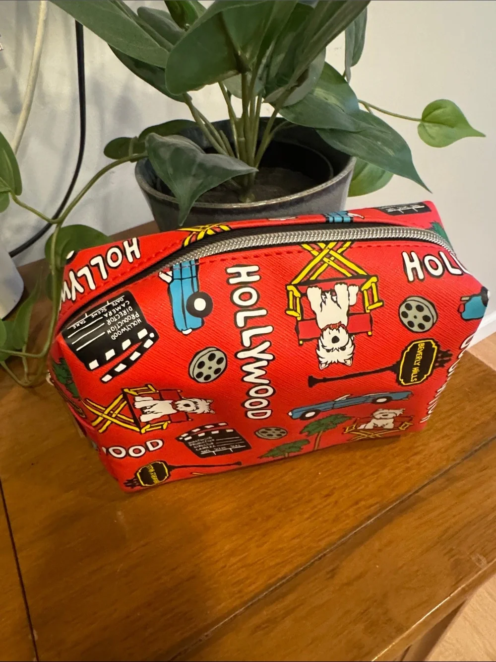 Red Hollywood Print Cosmetic Pouch